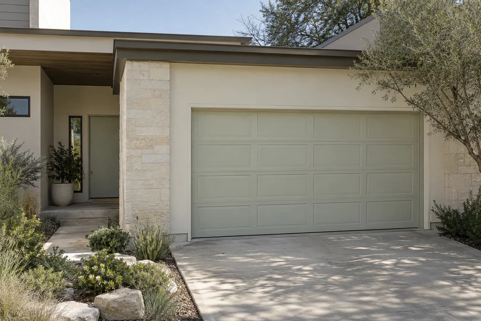 Garage door featuring White Sage paint