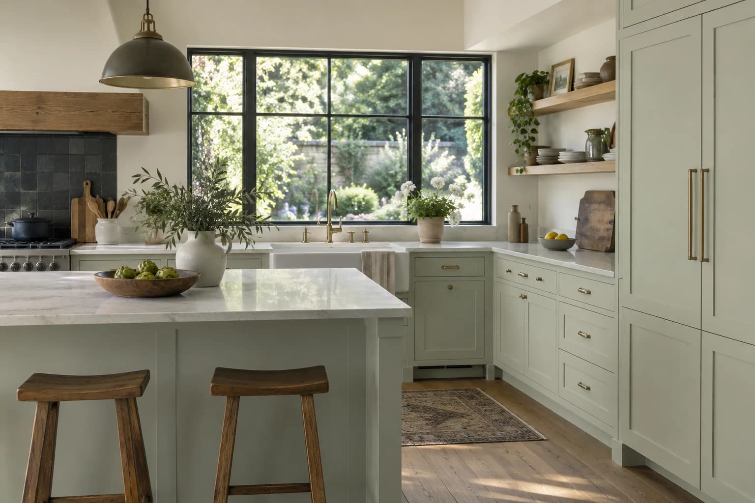 Kitchen cabinets featuring White Sage paint