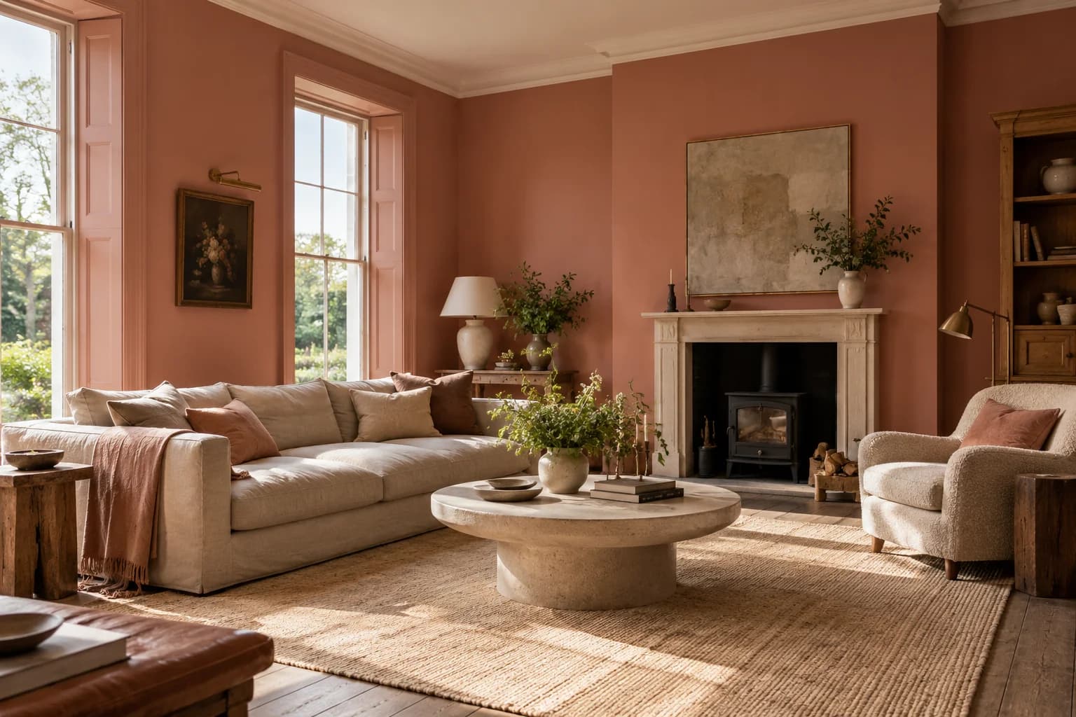 Red Earth walls in an English country living room