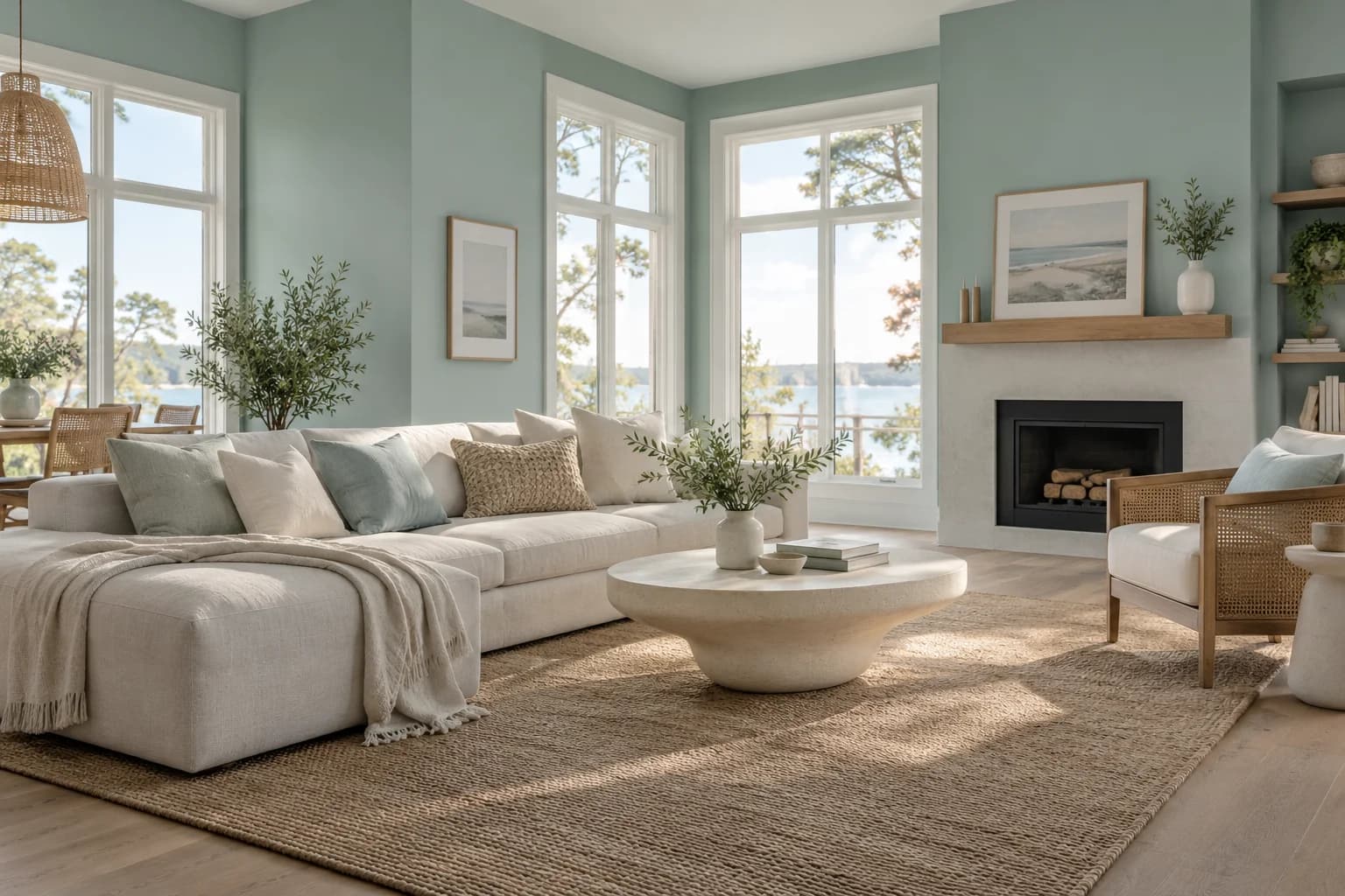 Renew Blue walls in a modern coastal living room