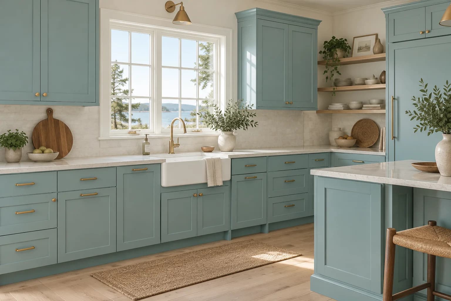Kitchen cabinets featuring Renew Blue paint