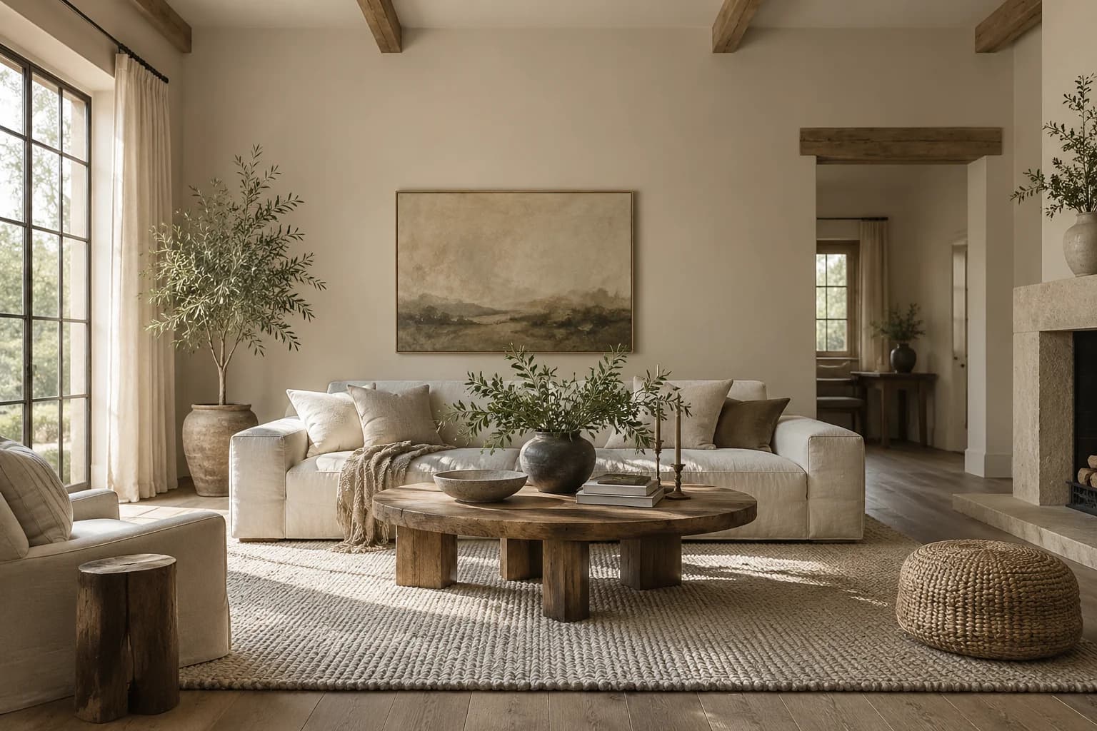 Accessible Beige walls in a Belgian country living room