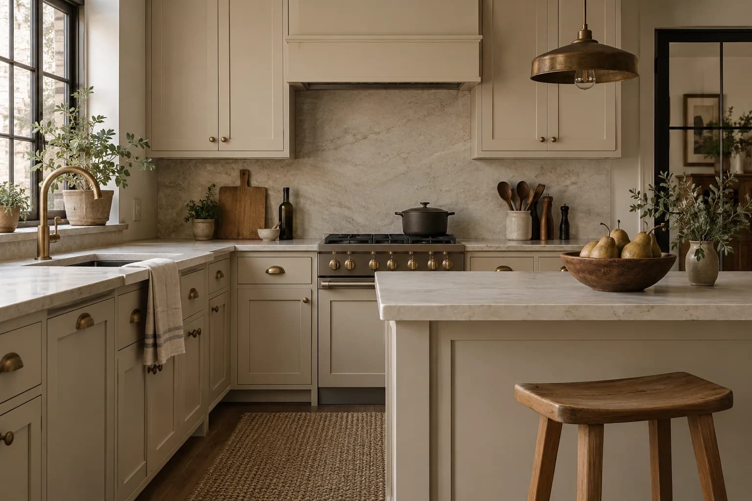 Kitchen cabinets featuring Accessible Beige paint
