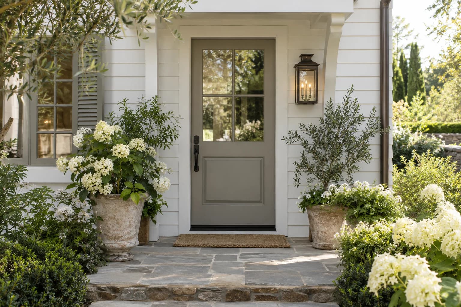 Front door featuring Dorian Gray paint