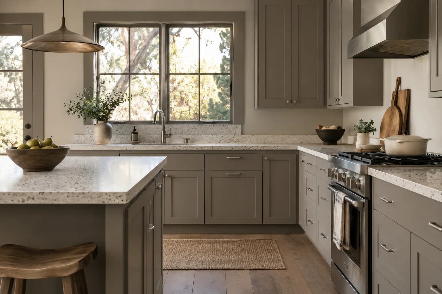Kitchen cabinets featuring Dovetail paint