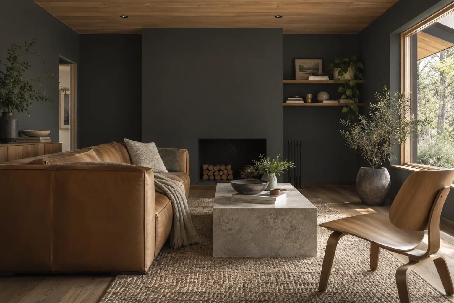 Iron Ore walls in a Scandinavian modern living room