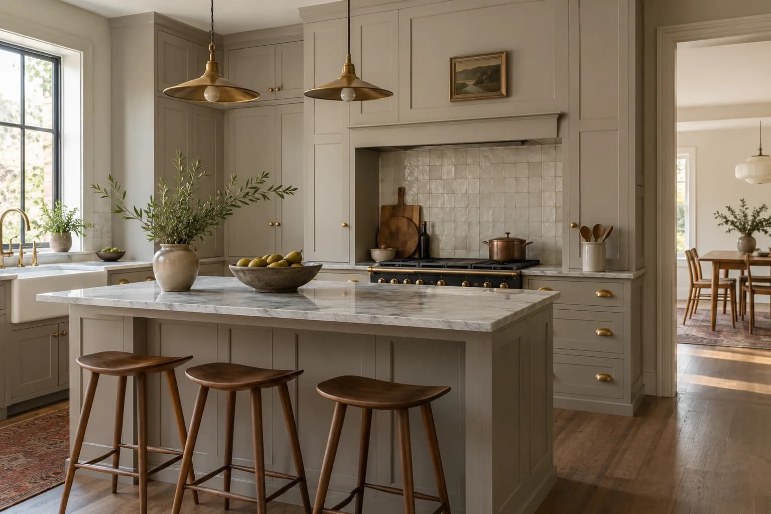 Kitchen cabinets featuring Mindful Gray paint
