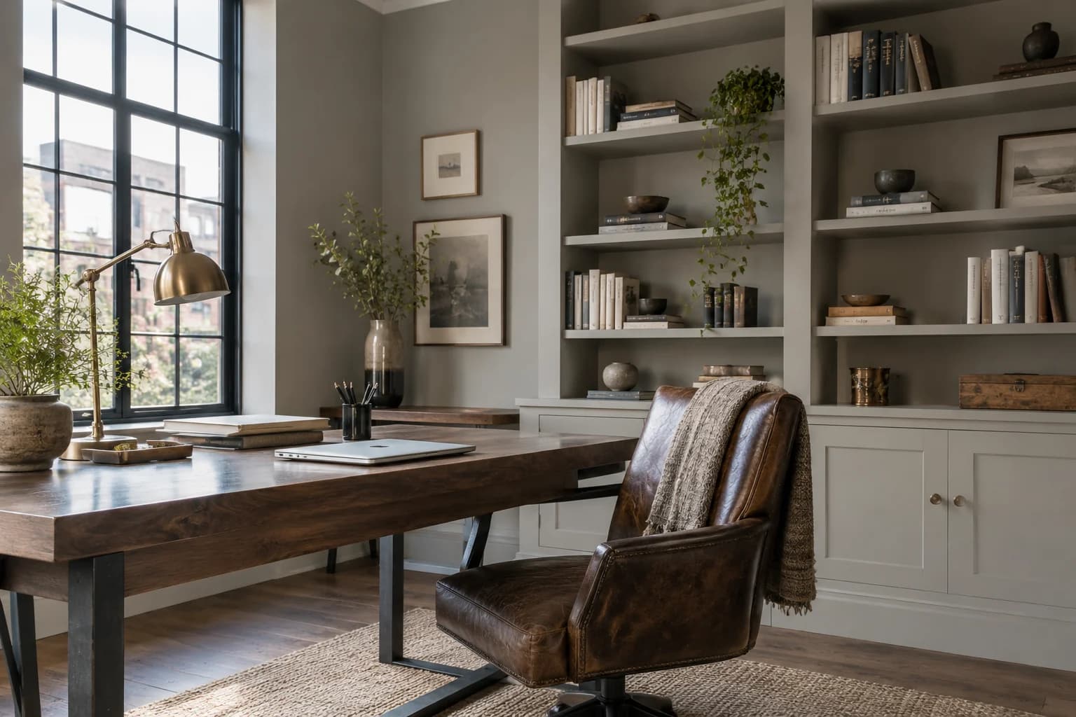 Home office featuring Mindful Gray paint