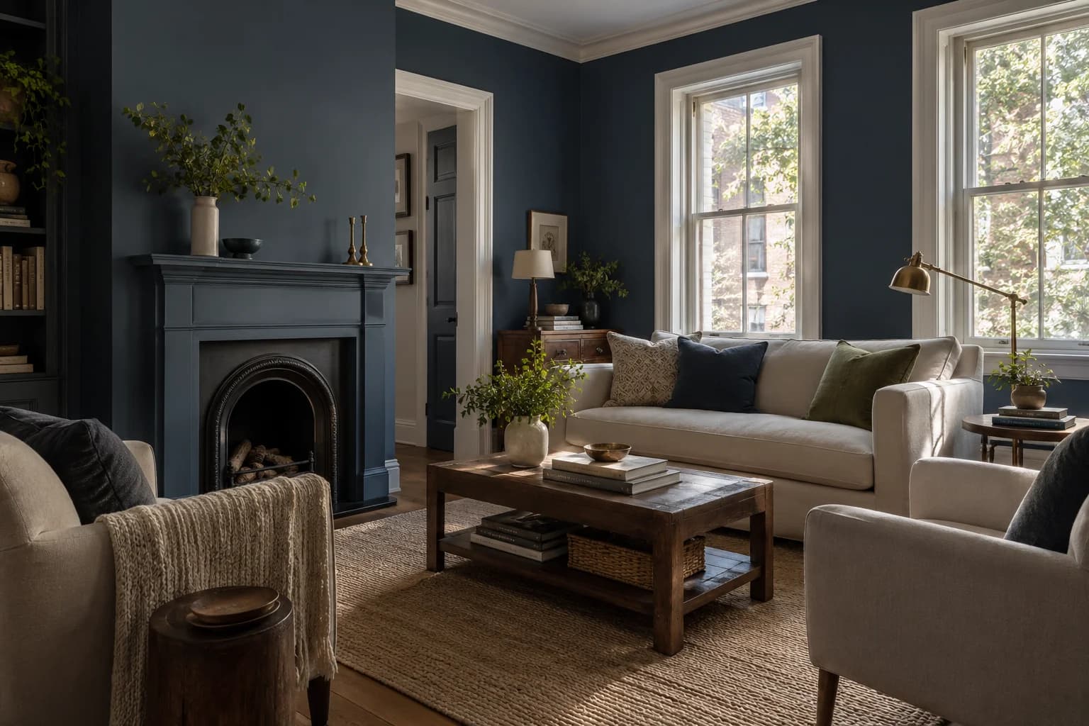 Naval walls in a classic townhouse living room