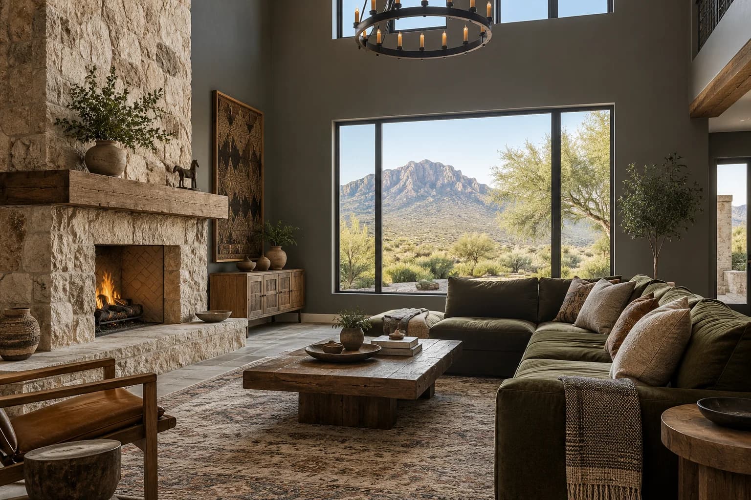 Peppercorn walls in a Southwestern living room