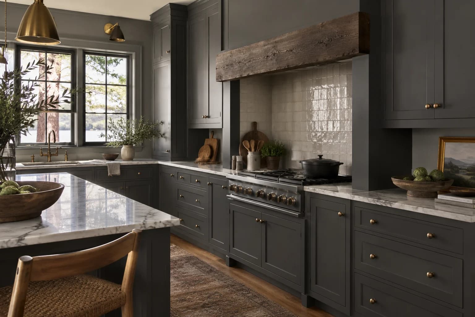 Kitchen cabinets featuring Peppercorn paint