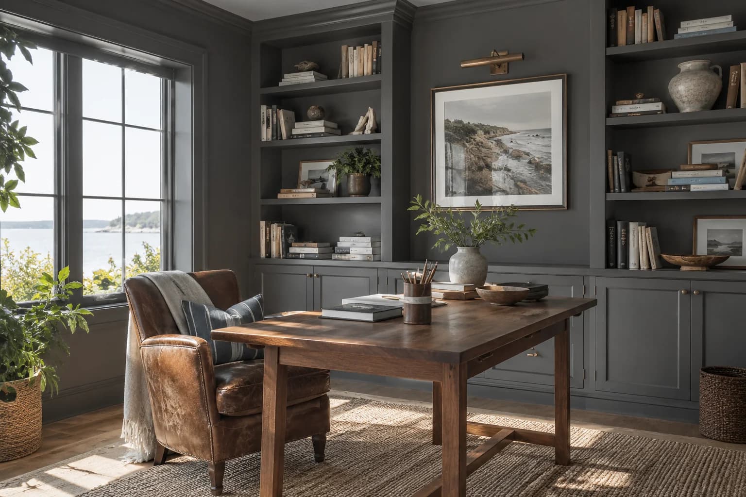 Home office featuring Peppercorn paint