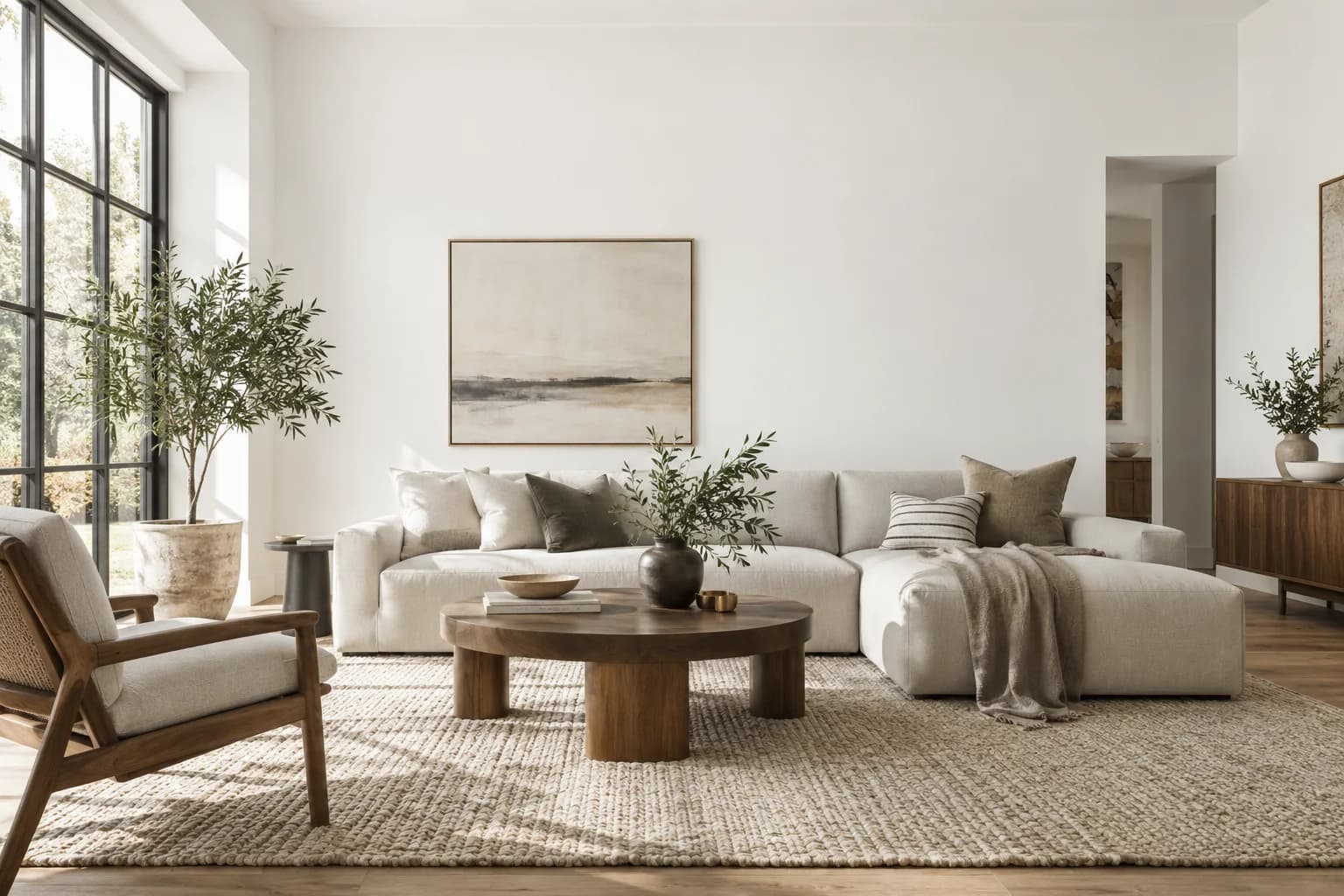 Pure White walls in a relaxed contemporary living room