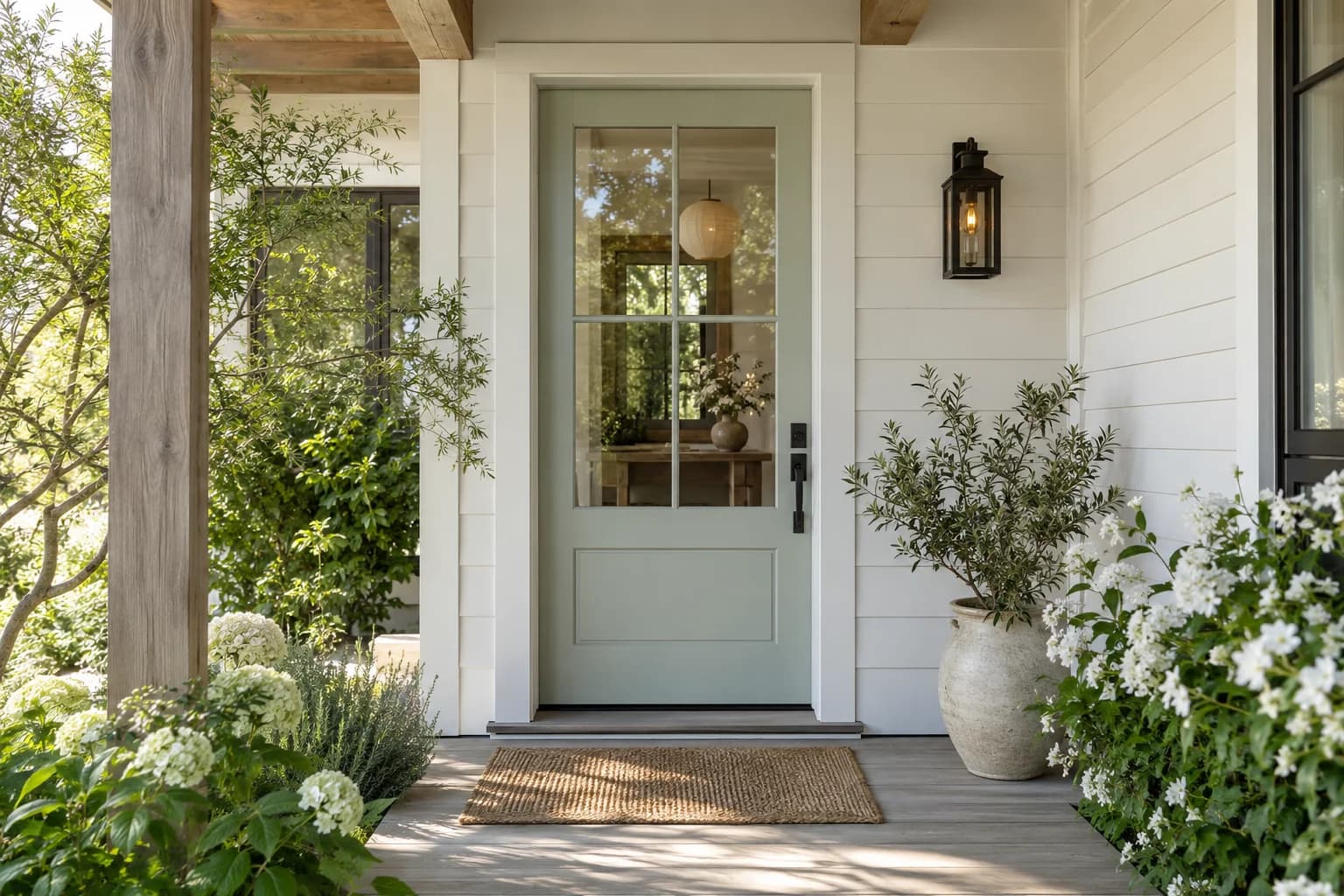 Front door featuring Rainwashed paint