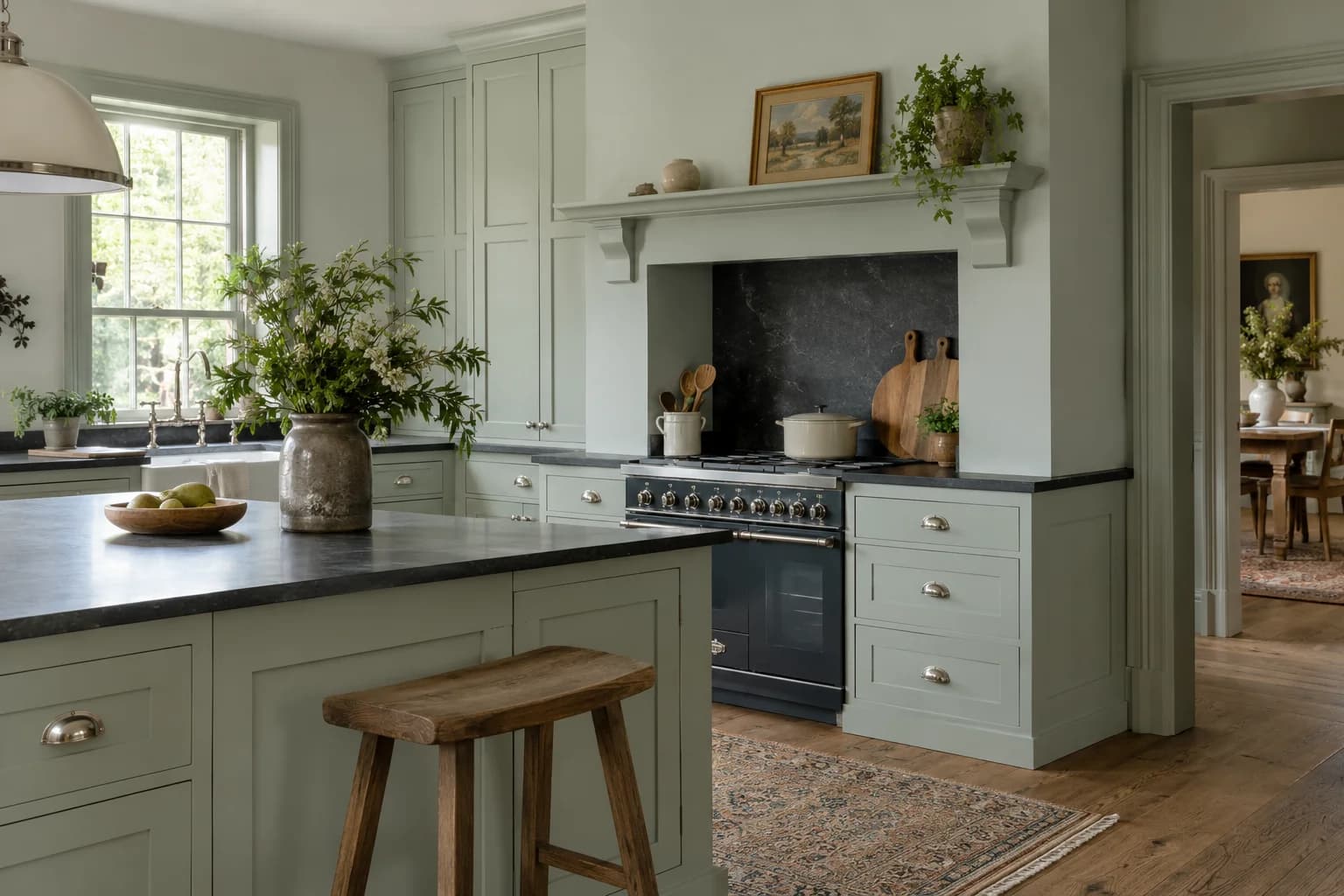 Kitchen cabinets featuring Rainwashed paint