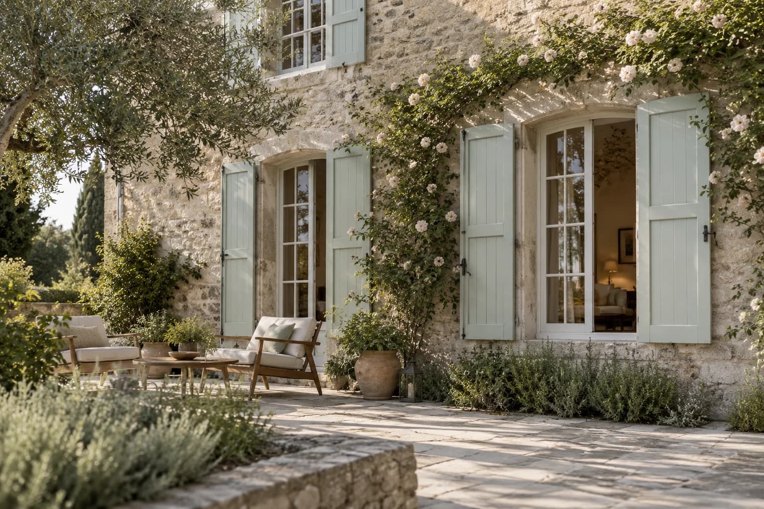 Shutters & trim featuring Rainwashed paint