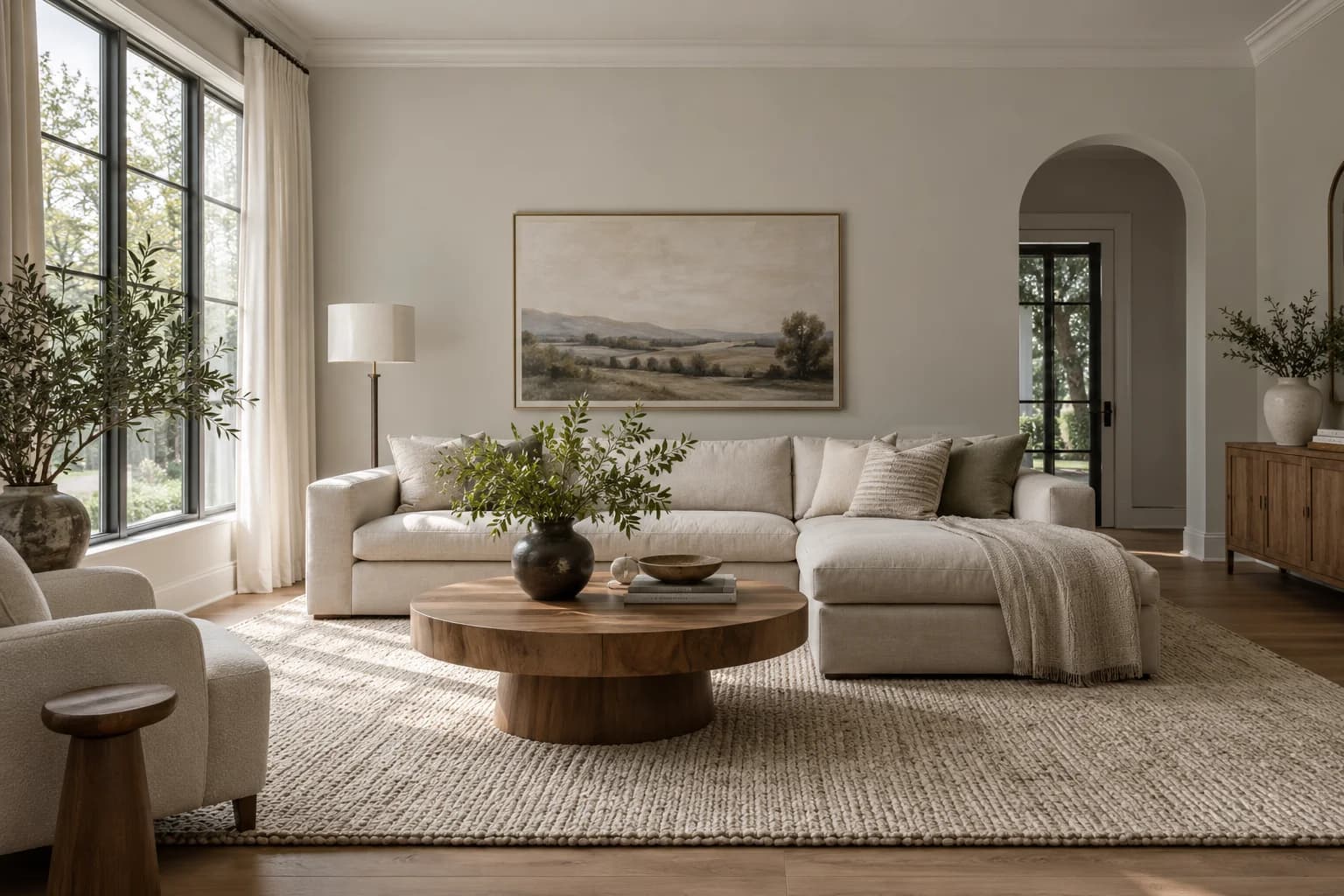 Repose Gray walls in an American transitional living room