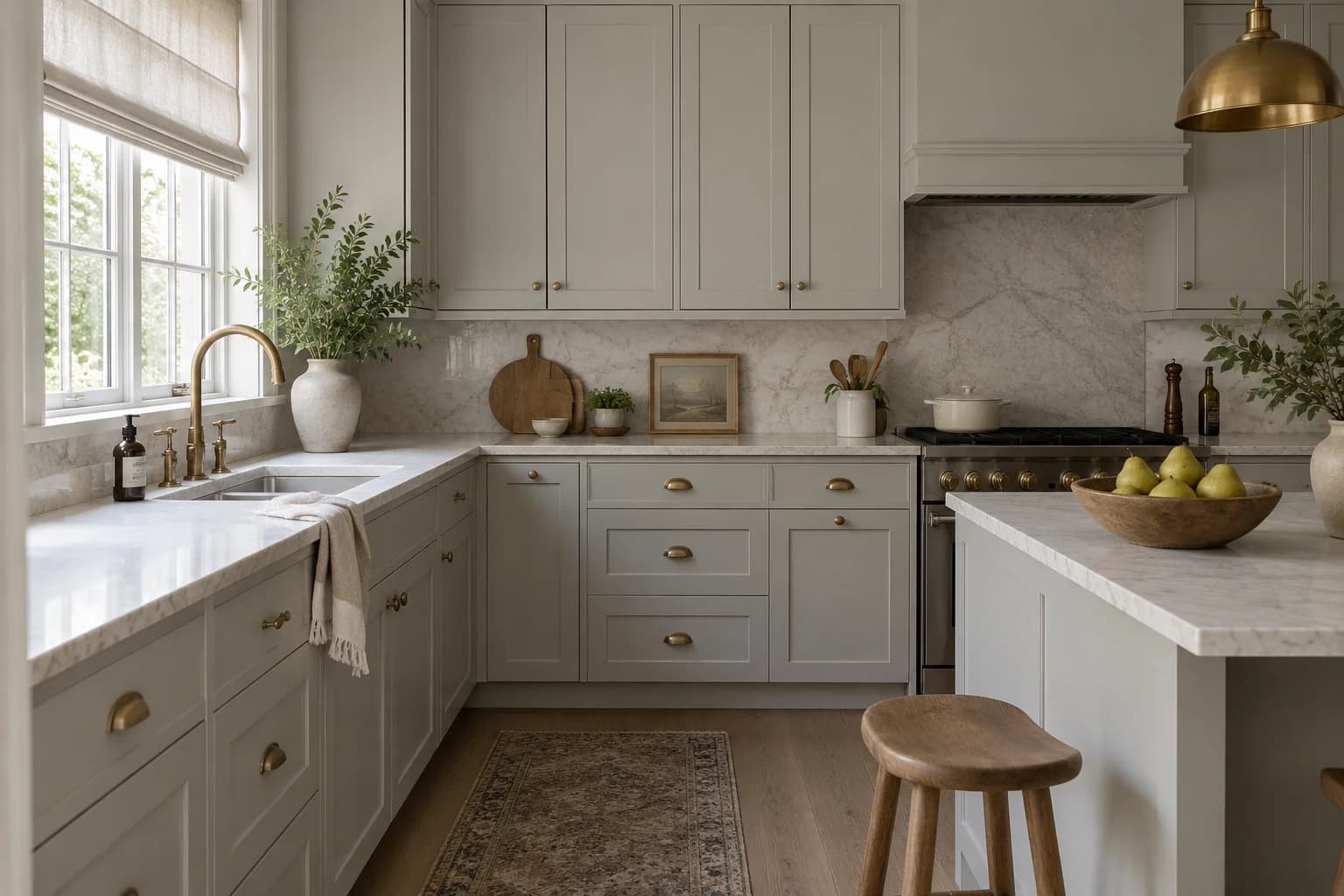 Kitchen cabinets featuring Repose Gray paint