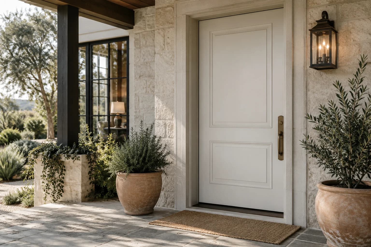 Front door featuring Snowbound paint