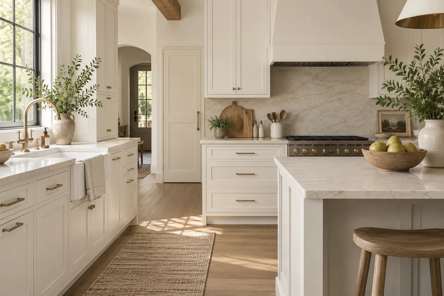 Kitchen cabinets featuring Snowbound paint