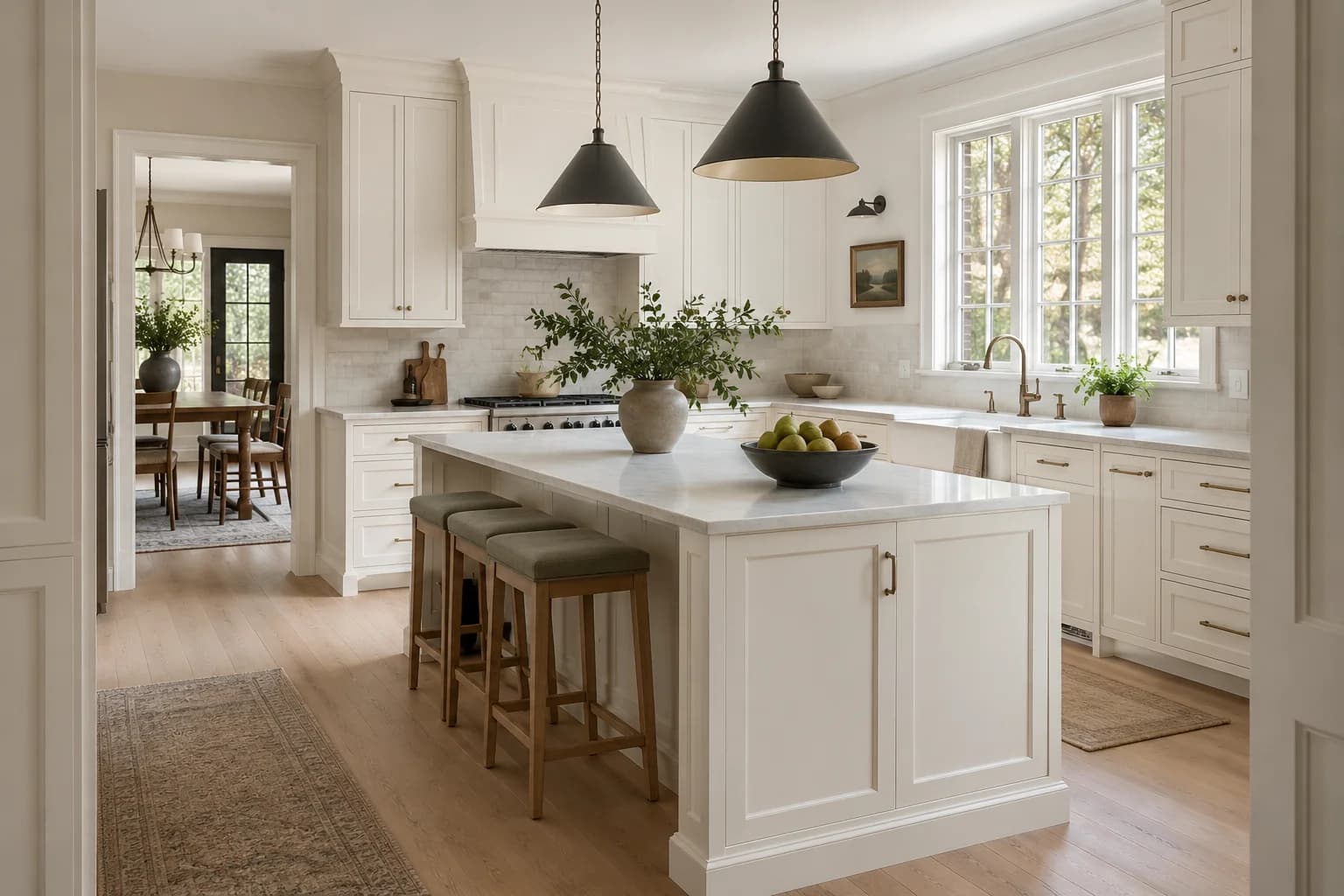 Kitchen cabinets featuring Bistro White paint