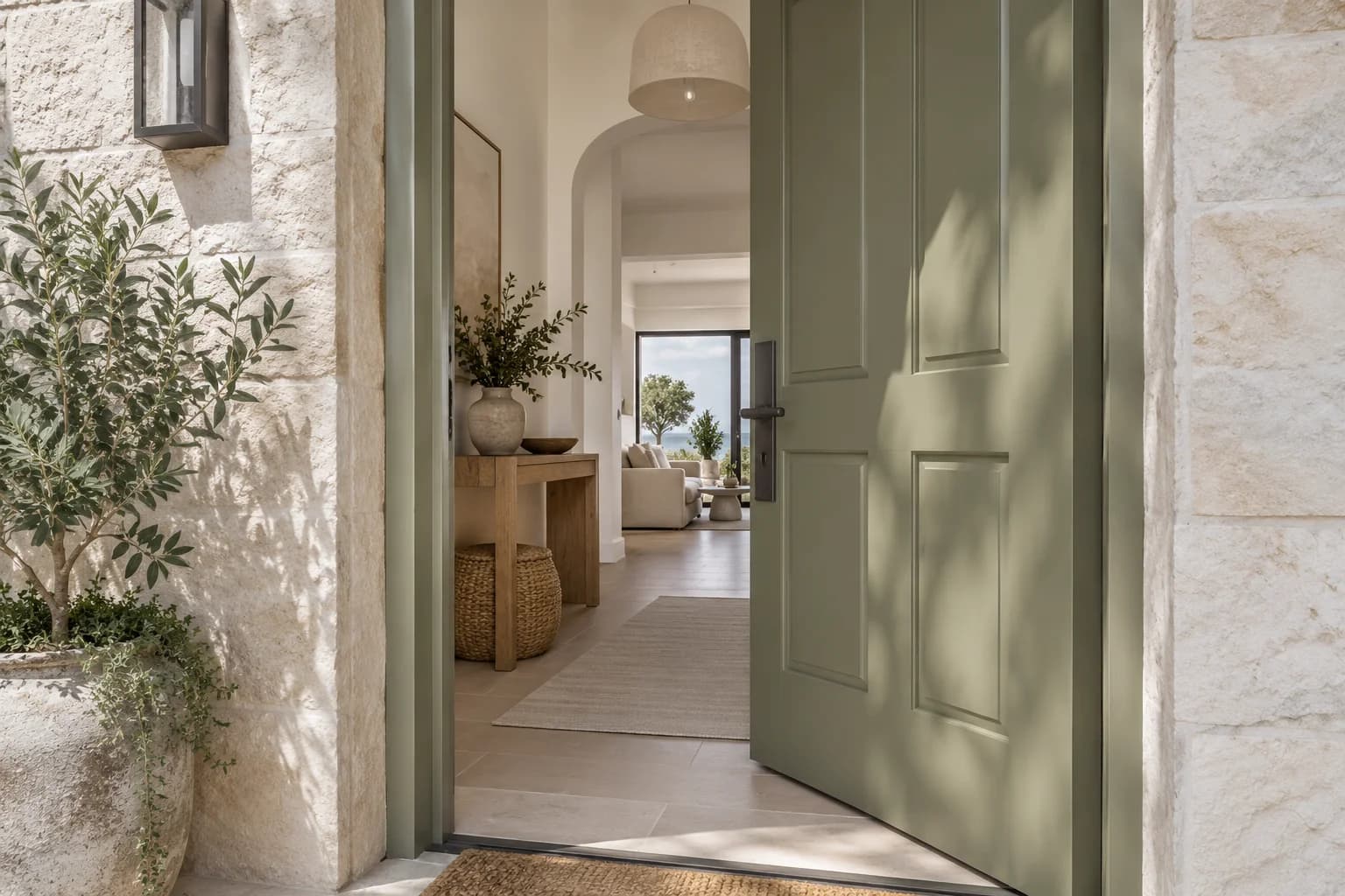 Front door featuring Blanched Thyme paint