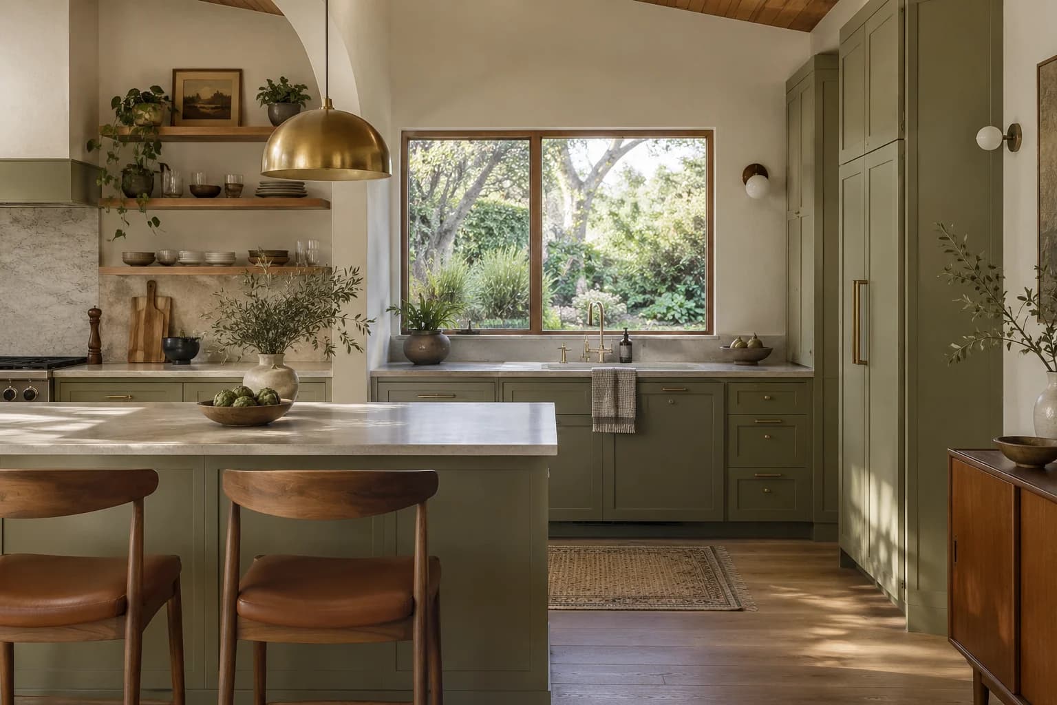 Kitchen cabinets featuring Blanched Thyme paint