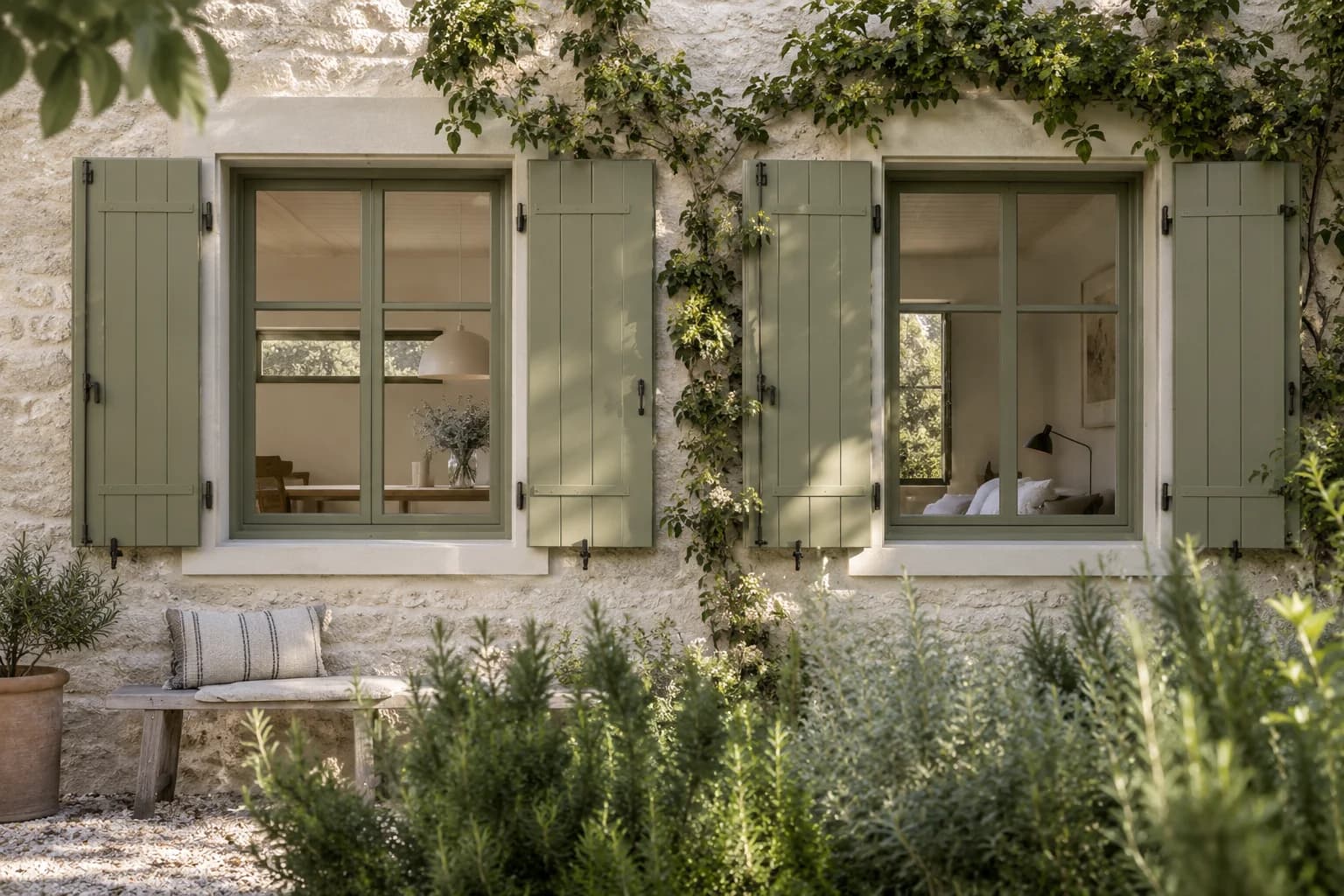 Shutters & trim featuring Blanched Thyme paint