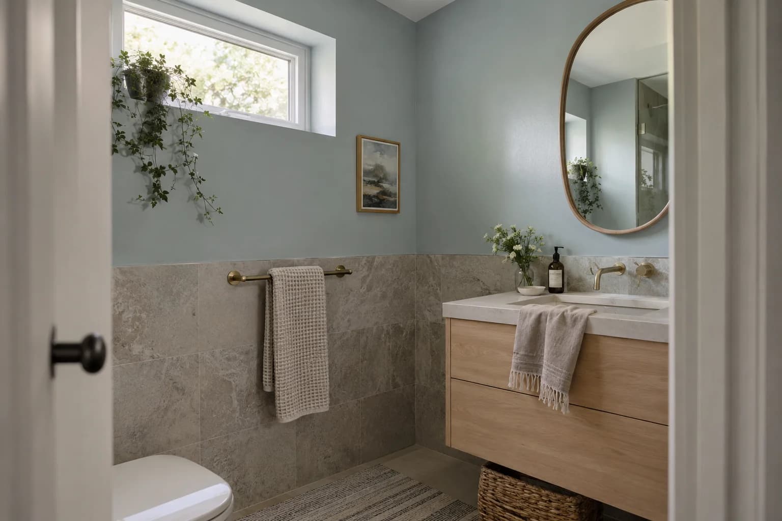 Bathroom featuring Blue Arrow paint