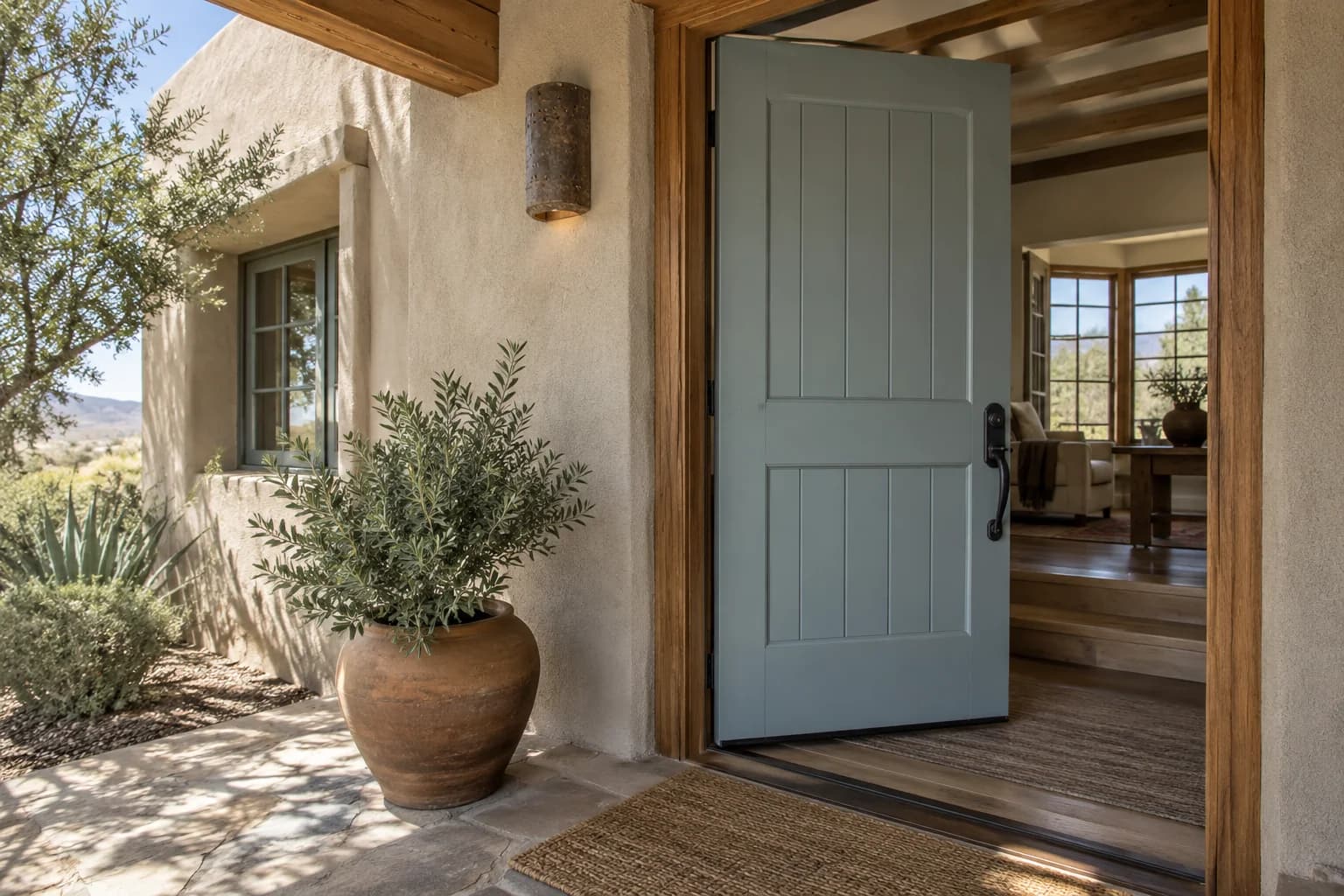 Front door featuring Blue Arrow paint
