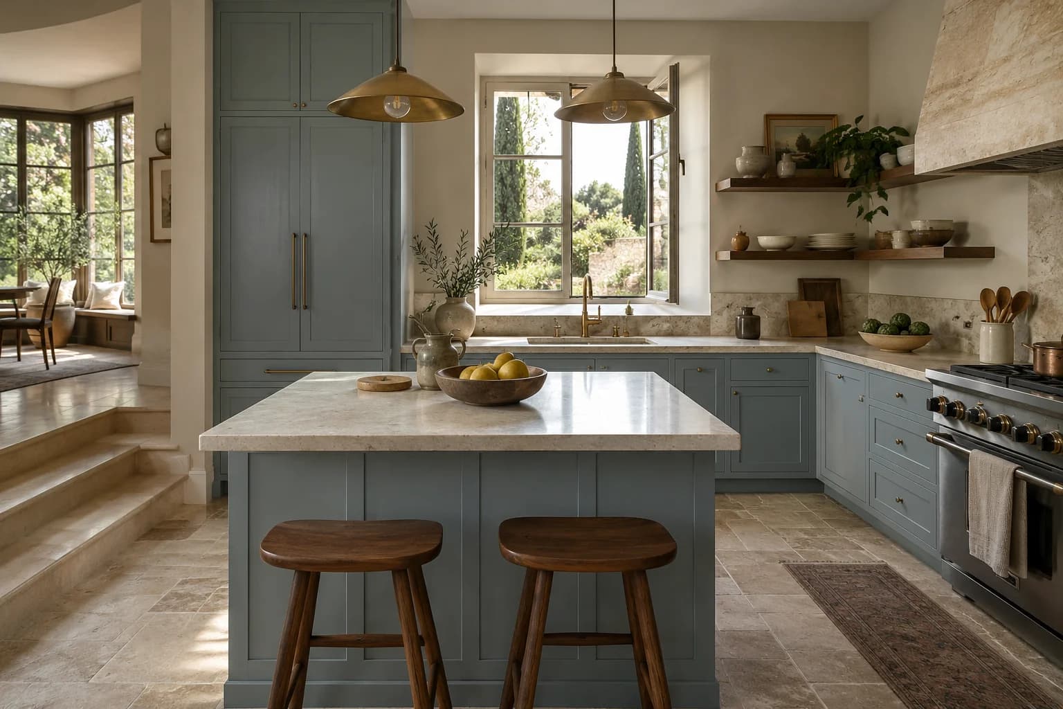 Kitchen cabinets featuring Blue Arrow paint