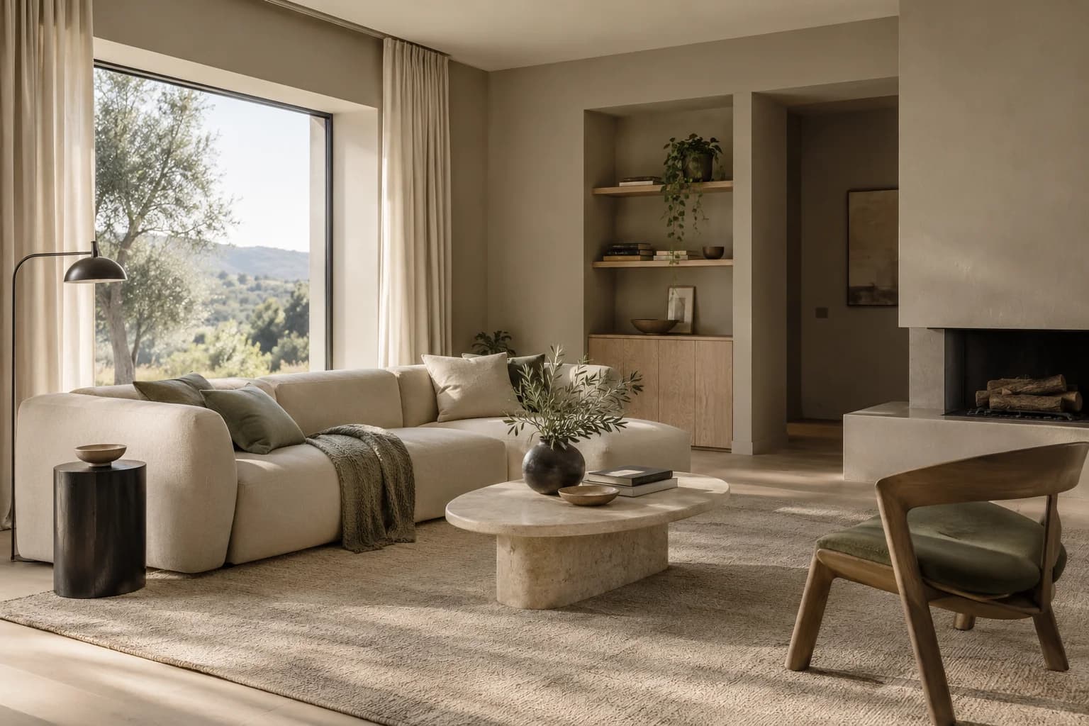 Coastal Villa walls in a warm minimalist living room