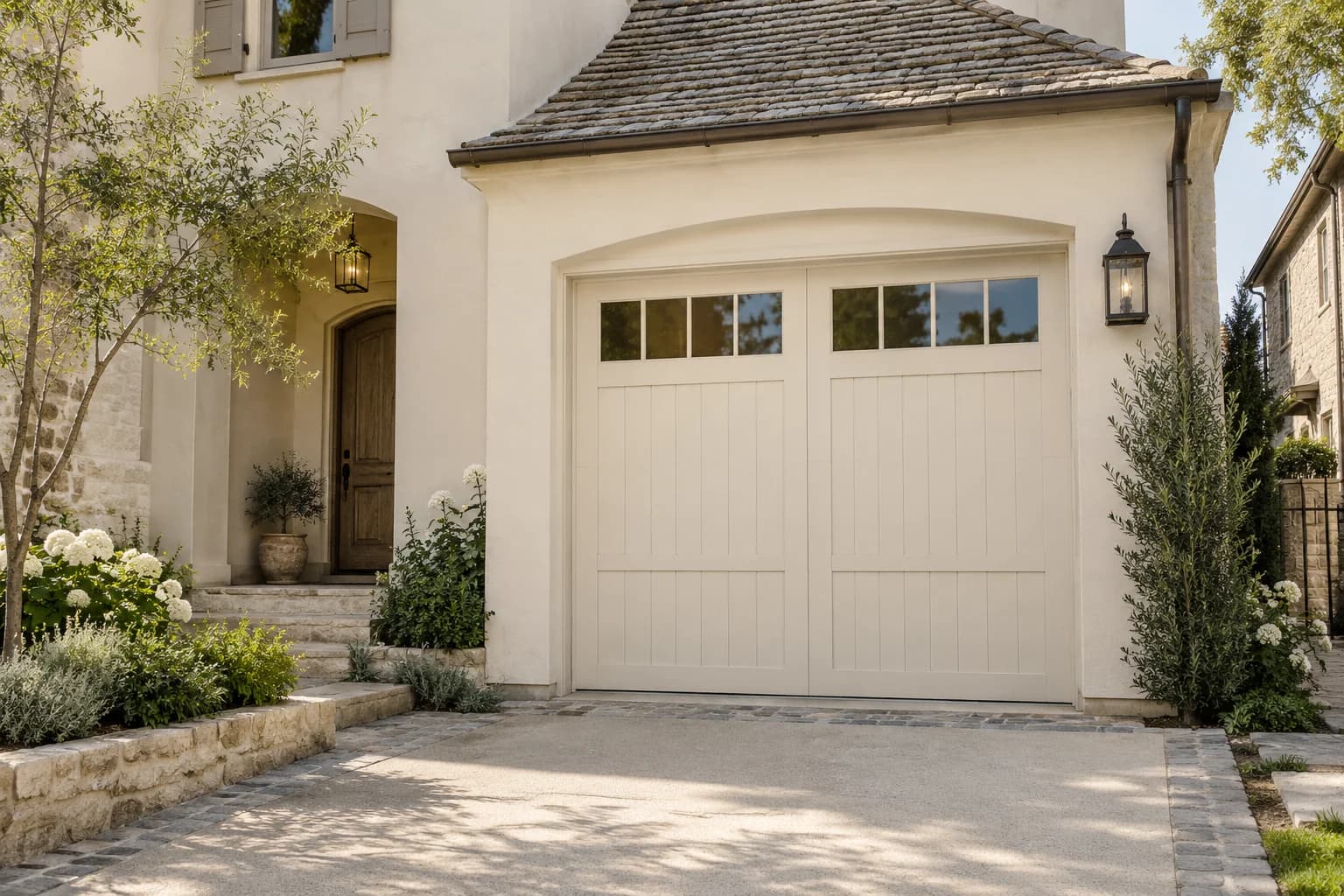 Garage door featuring Cozy White paint