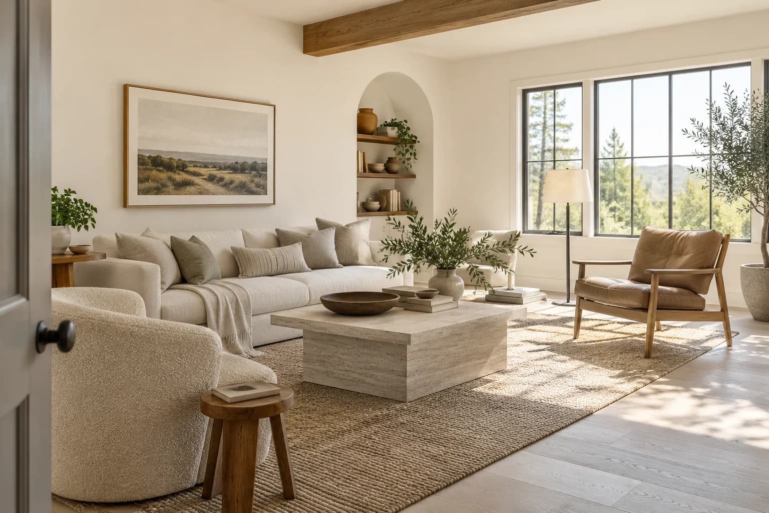 Cozy White walls in a warm modern living room