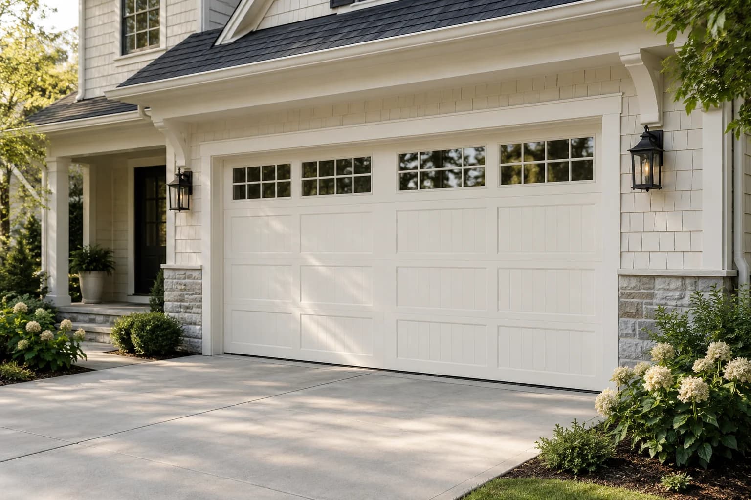 Garage door featuring Dove White paint