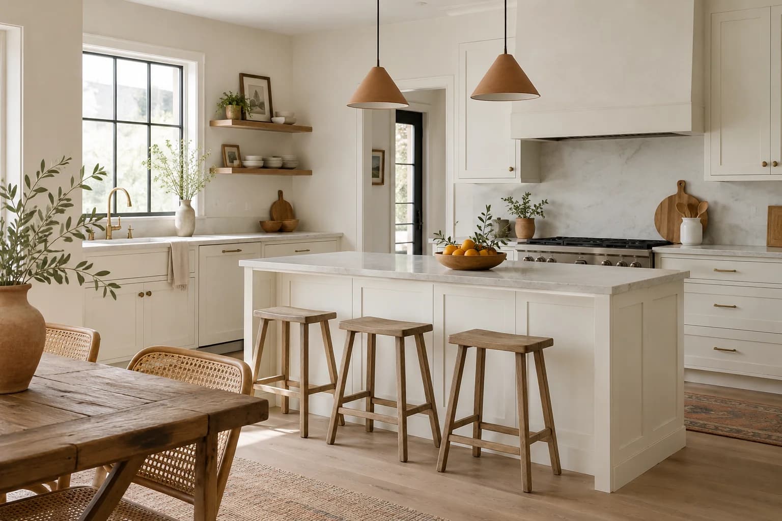 Kitchen cabinets featuring Dove White paint