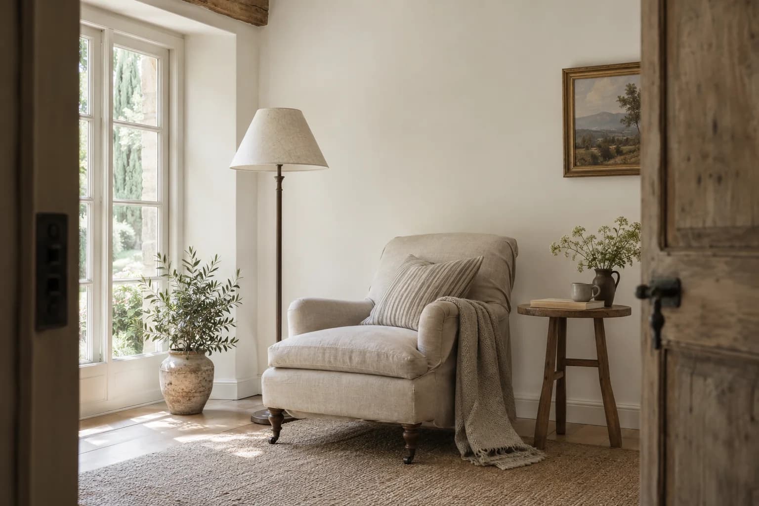 Reading nook with Du Jour walls and a cream armchair