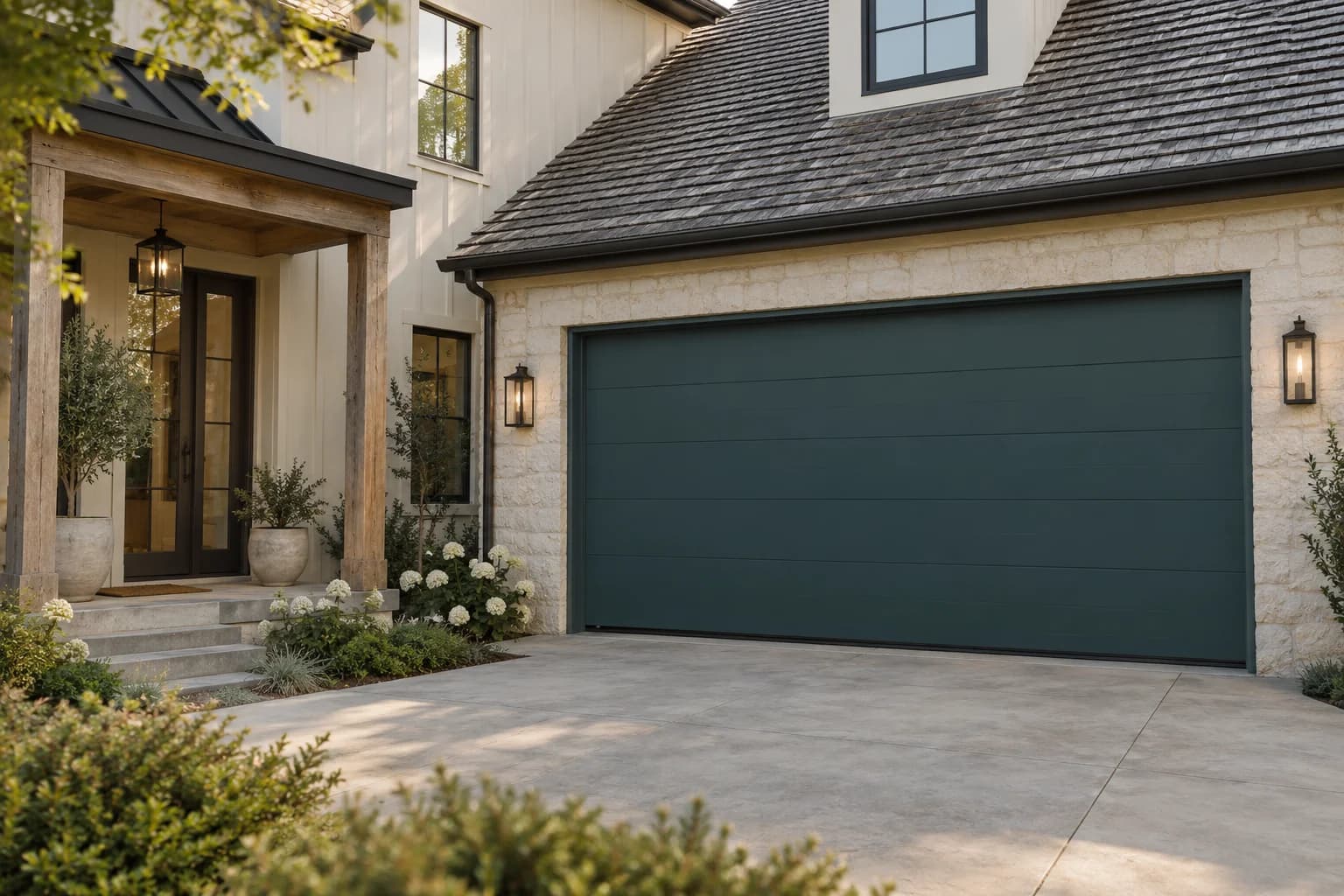 Garage door featuring Everglade Deck paint