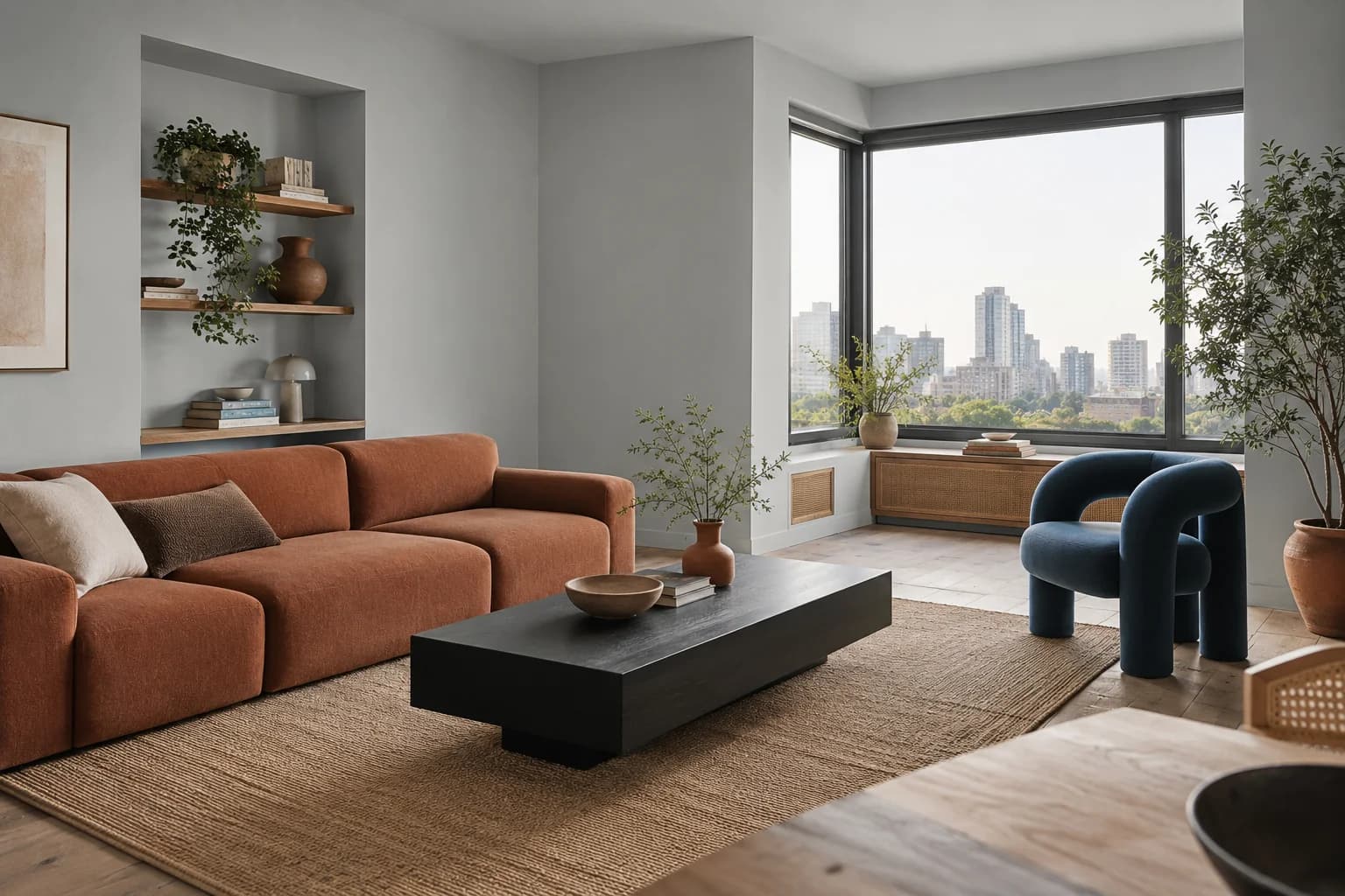 Gravity walls in a minimal city apartment living room