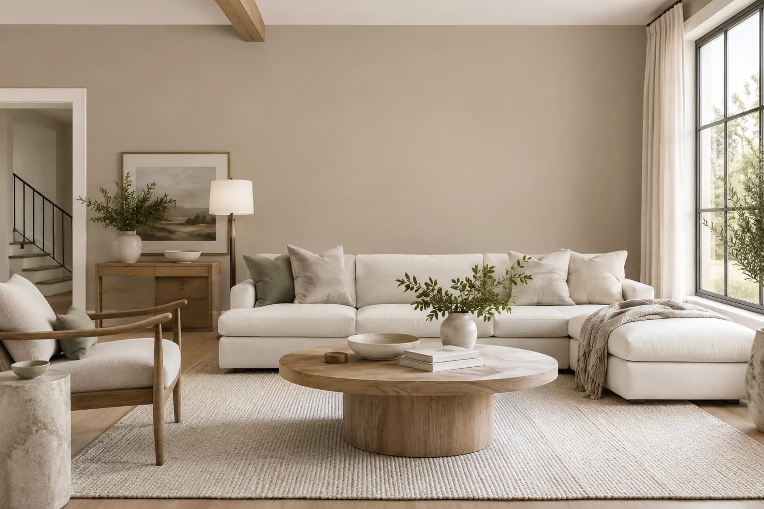 Ivory Brown walls in a transitional living room