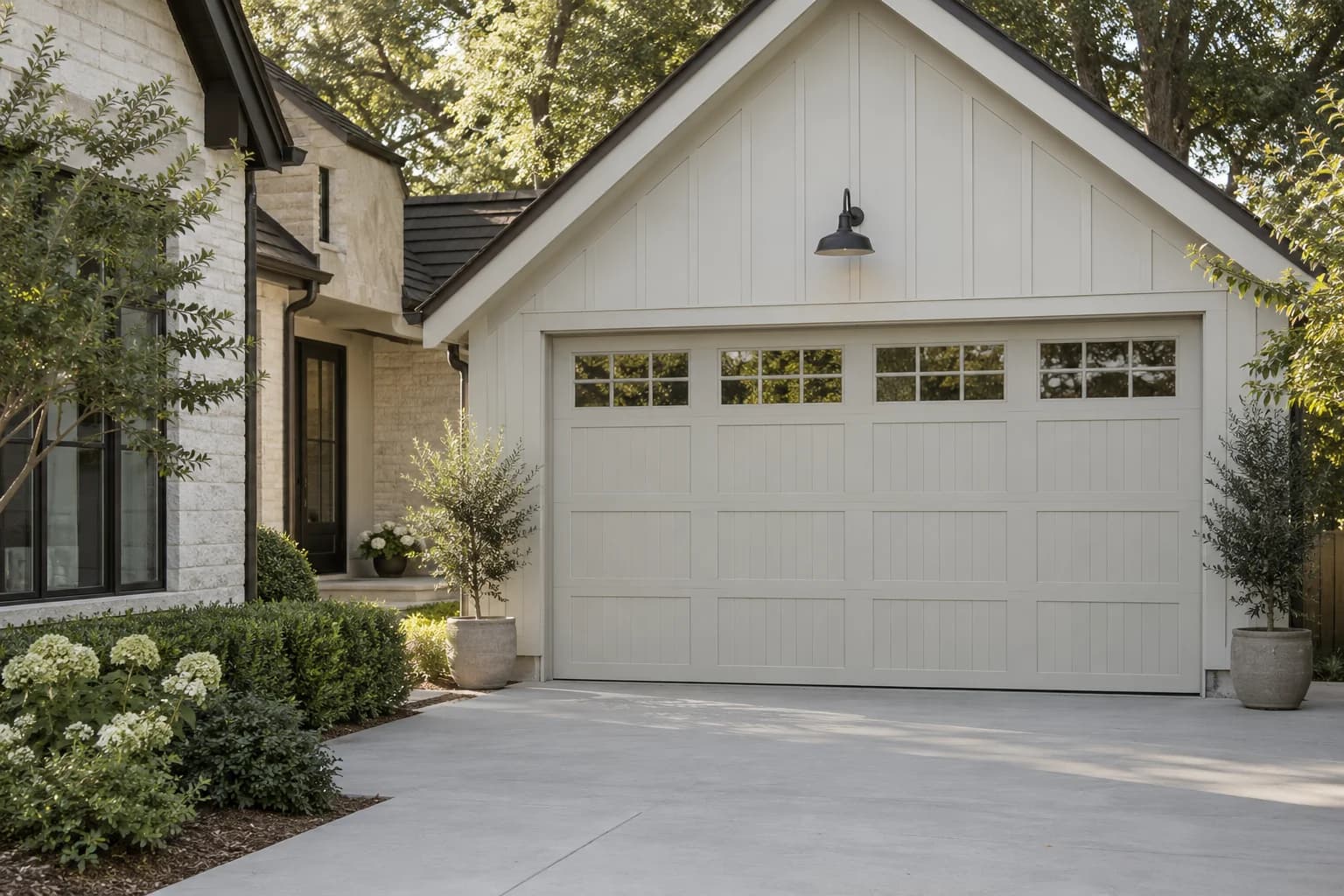 Garage door featuring Seashell Gray paint