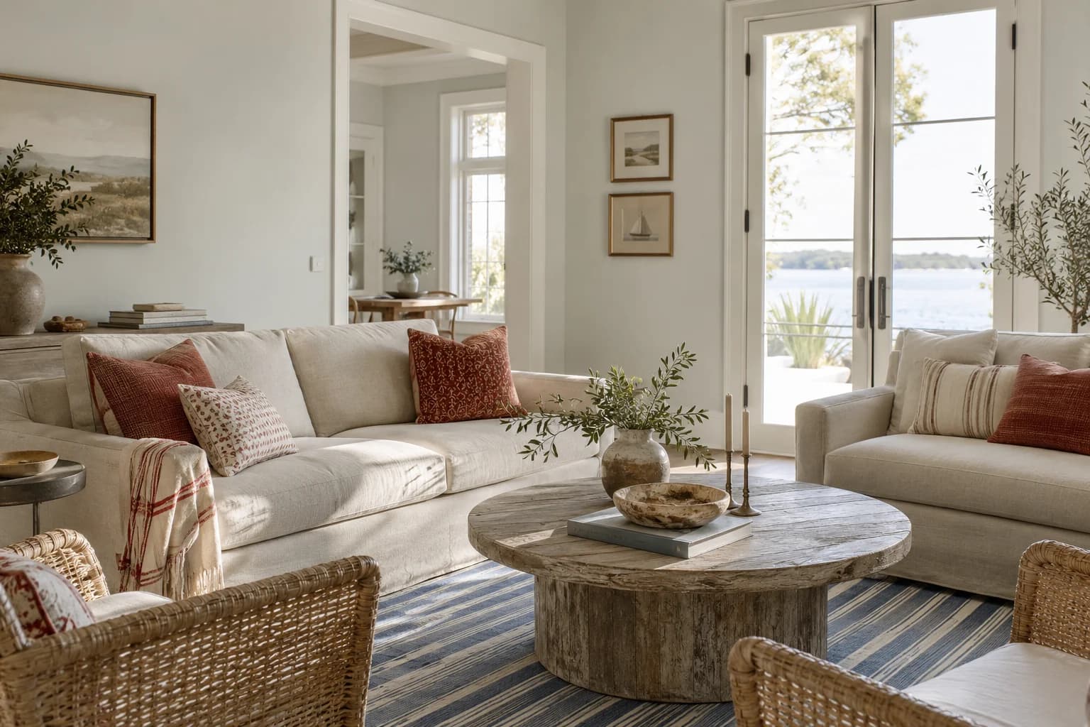 Seashell Gray walls in a light coastal sitting room
