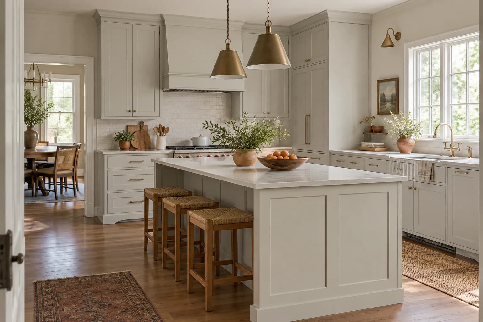 Kitchen cabinets featuring Seashell Gray paint